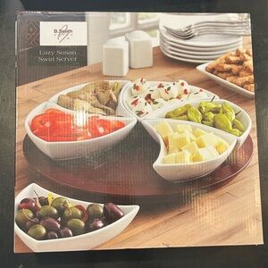 B. Smith 7 Piece Lazy Susan Swirl Server, White